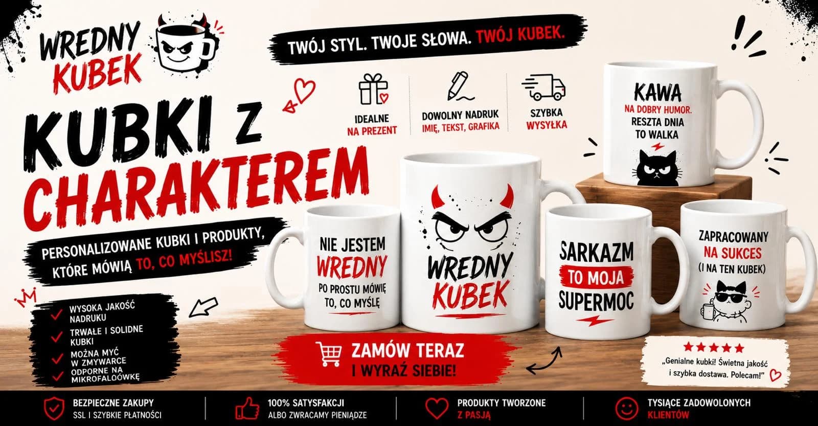 Śmieszne kubki promocyjne strony wrednykubek.pl