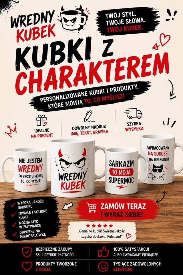 Śmieszne kubki promocyjne strony wrednykubek.pl